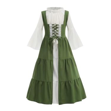 Imagem de HAPNBCELE Vestido medieval para meninas, fantasia de princesa renascentista, Halloween, cosplay, vestidos de manga curta (verde, 12 a 14 anos)