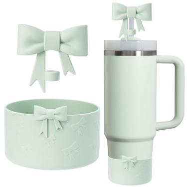 Imagem de Oddyami Conjunto de acessórios de copo para Stanley, incluindo 1 peça de capa de canudo com laço fofo de 10 mm, 1 capa de bota de silicone para Stanley Quencher H2.0 Tumbler com alça 30 e 1,134 g