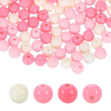 Imagem de HARFINGTON 200 peças de contas redondas de acrílico rosa creme, 8 mm de diâmetro, furo de 1,9 mm, bolas lisas de resina plástica, contas soltas para fazer joias, pulseiras, colar, brincos, faça você