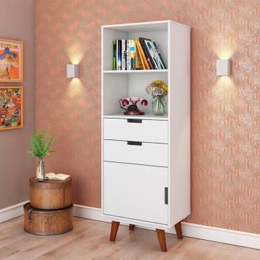 Imagem de Estante Para Livros 1 Porta 2 Gavetas Paris Retrô Olivar - Cor: Branco