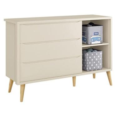 Imagem de Cômoda Infantil Theo 1 Porta E 3 Gavetas Areia Fosco Com Pés Madeira Natural - Reller Móveis Areia Fosco