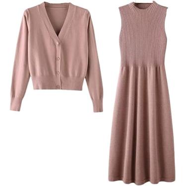 Imagem de Conjunto De Vestido De Anúncio De Bolero Cardiga Curto Para Mulheres De Verão, Suéter Plai Kittig Moletom Ope Frot Elegat Manga De Tronco Jaqueta De Ombro Cardiga Anúncio Kitt, Pink, S