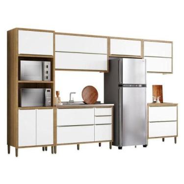 Imagem de Cozinha Modulada Paola Composição 1 Carvalho Dakar Branco Brilho - Ara