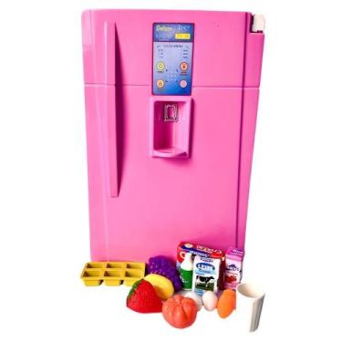Imagem de Mini Geladeira Infantil Cozinha Brinquedo Grande Menina Rosa - Lua de 