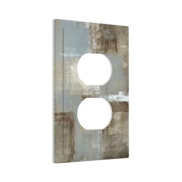 Imagem de Xuejiaku Capas de tomada cinza e marrom arte abstrata pintura a óleo 1 gangue placa de cobertura de interruptor de luz dupla placas decorativas de parede capa de tomada para decoração de quarto de
