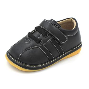 Imagem de Little Mae's Boutique Tênis infantil masculino marrom, preto ou azul marinho, ideal para bebês caminhadas, tênis removível, Preto, 5 Toddler
