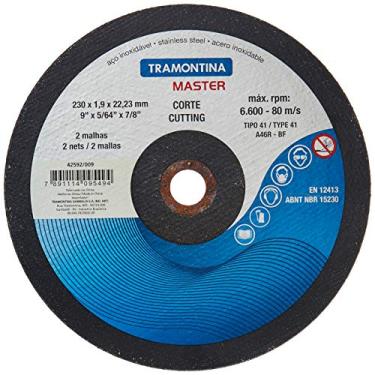 Imagem de Tramontina 42592009, Disco de Corte para Aço Inox 1.9X230Mm, Grãos Abrasivos Oxido Alumínio, 2 Telas, 6600Rpm