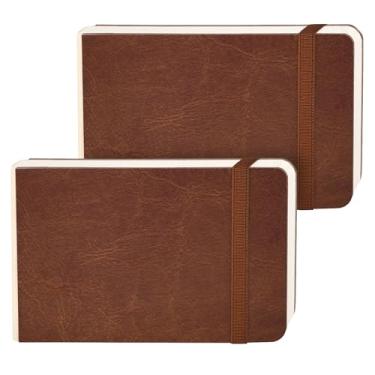 Imagem de FUNTO ADURICO DO JORNO 2, 3,5x5.5 ", 44 páginas cada, prensa a frio 100% algodão, capa dura de couro marrom com couro perolado, material de arte para mídia mista