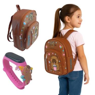 Imagem de Mochila Infantil Menina Feminino Capivara Com Relogio Digital Led Data