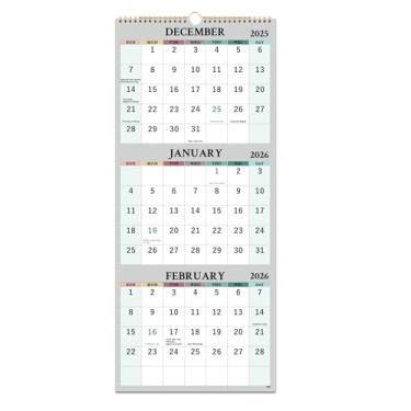 Imagem de Calendário de parede 2026 – Calendário de parede de 3 meses 2026 de janeiro de 2026 a dezembro de 2026, calendário de 3 meses vertical com papel grosso, calendário 2026, 28,7 cm x 66 cm (aberto)