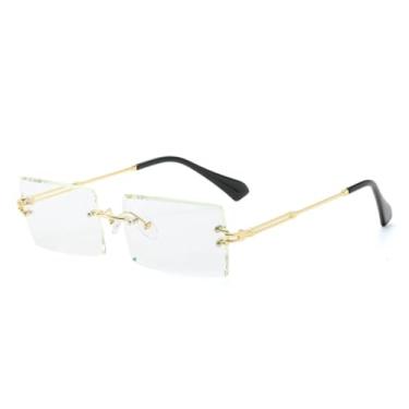 Imagem de Óculos de sol vintage luxuosos sem aro, femininos e masculinos, armação de metal punk, óculos masculinos UV400 (dourado transparente)