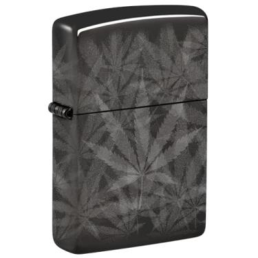 Imagem de Zippo Isqueiro de bolso preto altamente polido com design de cannabis