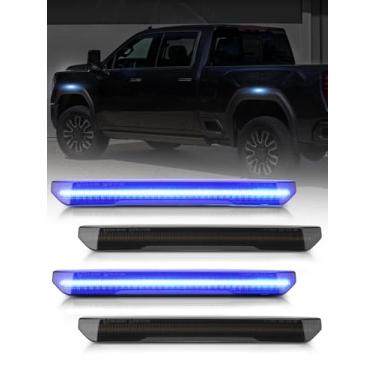 Imagem de YEHERIT Luz de LED azul com marcador lateral para para-lama frontal e traseira, compatível com GMC Sierra 2500HD 3500HD 2020-2025, posição de estacionamento lateral, lente fumê LED 4 peças