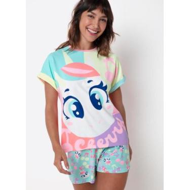 Imagem de Pijama Manga Curta Puket Viscolycra Feminino Unicórnio Cherry Verde Ág