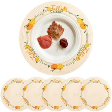 Imagem de Conjunto de 6 jogos americanos de outono, dia de Ação de Graças, outono, decorações de mesa, casa, fazenda, colheita, abóboras, tapetes de mesa redondos para festa, cozinha, jantar (conjunto com 6)