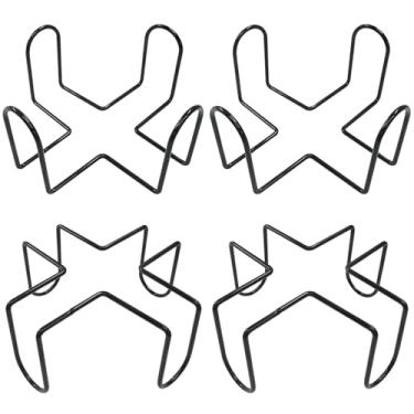 Imagem de BokWin Pacote com 4 suportes de porta-copos de metal - Suporte de fios para conjuntos de porta-copos quadrados, poligonais e redondos - Organizador de ferro preto para bar doméstico e mesa de centro