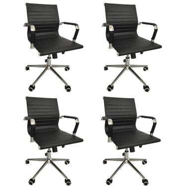 Imagem de Conjunto com 4 Cadeiras Office com Rodízio e Encosto Esteirinha Baixa Preto