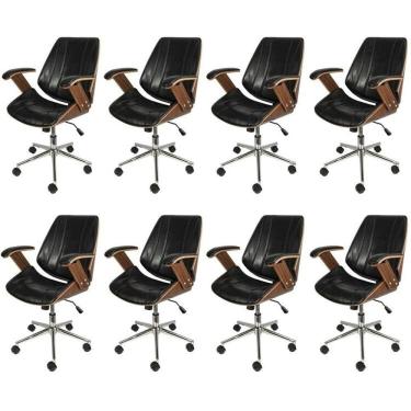 Imagem de Kit 8 Cadeiras para Escritório Diretor Bergen Baixa 3331 Preto