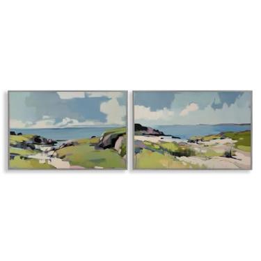 Imagem de Stupell Industries Conjunto de arte giclée emoldurado cinza com paisagem Breezy Bay de Elara Yasna, 40 x 61 cm