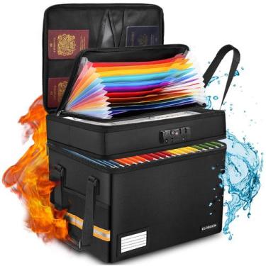 Imagem de Caixa de documentos à prova de fogo ELOBOON com 13 bolsos preta