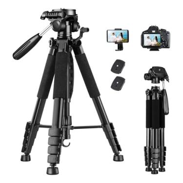 Imagem de Tripé para câmera, tripé para câmera e celular, tripé de alumínio resistente adequado para Canon e Nikon, com estojo de transporte e suporte para celular,Capacidade de peso: 3-6,8 kg (preto e dourado)