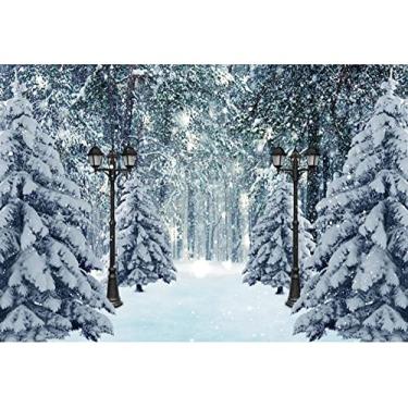 Imagem de Yeele Cenário de floresta de neve de 2,4 x 1,8 m para fotografia cenário natural de inverno lâmpada de rua de árvores de Natal para decoração de festa de Natal, Ano Novo, decoração de festa, estúdio
