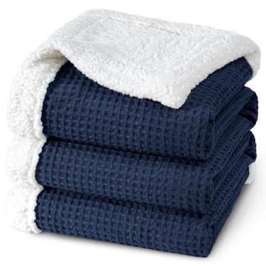 Imagem de Manta PHF Waffle Sherpa Queen Size 230x230cm Azul marinho