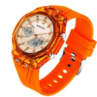 Imagem de Relógio de pulso unissex analógico digital para esportes ao ar livre, multifunções, LED, eletrônico, grande, à prova d'água, cor doce, relógio de pulso para estudante, Y laranja