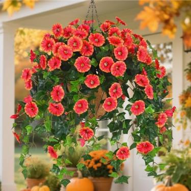 Imagem de Waipfaru Decorações de outono para varanda – flores falsas de outono para plantadores ao ar livre, flores artificiais de mães falsas com cestos pendurados para enchimento de urna, decoração de varanda