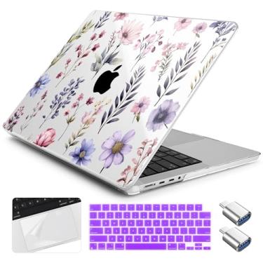 Imagem de Yebiseven Capa para MacBook Pro M4 de 14 polegadas 2025 2024 2023 2021 modelo A3112/A3401/A3185/A2918/A2992/A2779/A2442 M3 M2 M1, capa rígida com capa de teclado + filme trackpad + adaptador OTG