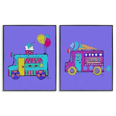Imagem de Stupell Industries Conjunto de arte giclée emoldurado em preto vibrante de 2 peças de caminhões de sorvete de verão por Susan Lugar, 76 x 61