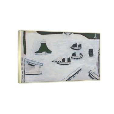 Imagem de RYLJCZ Reproduções de pinturas famosas de Alfred Wallis-(Four Lighthouses) Impressões em tela - quadros decorativos para sala de estar 80 x 120 cm (31,5 x 47,3 pol) molduras de champanhe