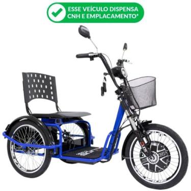 Imagem de Triciclo Elétrico Kit 800W Ré Farol Retrovisor Alarme Fox Azul Não pre