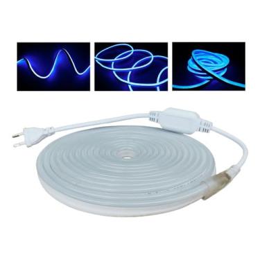 Imagem de Mangueira Led Neon Azul 2m 8mm X 16mm + Cabo De Alimentação 220v