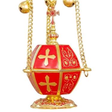 Imagem de RZRHMUHN Queimador de incenso para pendurar na igreja, incensário ortodoxo, banhado a ouro de liga de zinco, decoração ortodoxa para casa e igreja