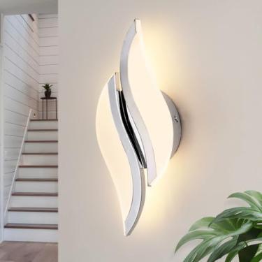 Imagem de CANEOE Arandela de parede LED moderna 3000K branco quente para interior luminárias de parede de acrílico para sala de estar quarto cabeceira banheiro corredor escada lâmpada de parede (cromado, 1