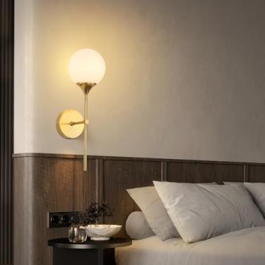 Imagem de ABTTOI Lâmpada de parede dourada bola de vidro, arandelas de parede modernas LED para sala de estar quarto cabeceira restaurante banheiro corredor iluminação