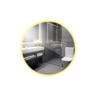 Imagem de Espelho Redondo Lapidado Led 50x50 Luz Indireta Decorativo Luxo (Quente)
