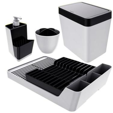 Imagem de Kit Escorredor De Louças / Talheres + Dispenser Detergente + Lixeira -