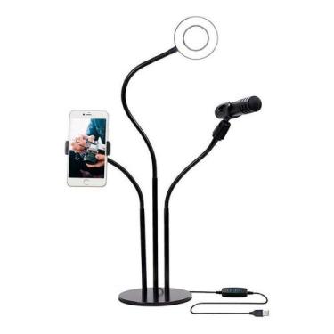 Imagem de Suporte Para Gravação de Vídeo 3 em 1 Com Ring Light YouTubers Led Mic