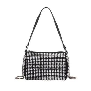 Imagem de Bolsa Strass Brilho Clutch Festa Casamento Preta 2 Alças - BDM 