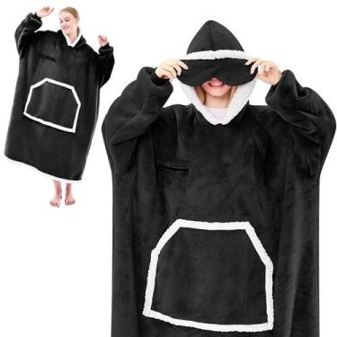 Imagem de Cobertor vestível com capuz IFNOW Oversize Sherpa Fleece Black