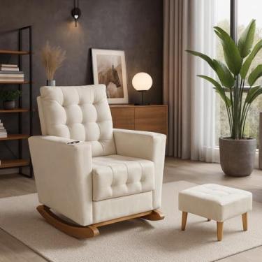 Imagem de Poltrona Duna Amamentação Balanço e Puff Bege Claro