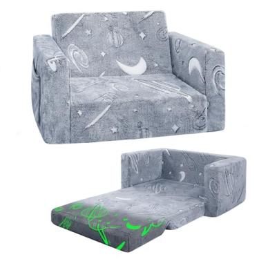 Imagem de Cadeira infantil confortável, sofá infantil macio 2 em 1 dobrável para crianças, sofá conversível para espreguiçadeira, presente para aniversário de meninas e meninos, espaço, médio