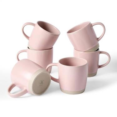 Imagem de famiware Conjunto de 6 canecas de café, conjunto de canecas Milkyway 368 g, conjunto de copos de cerâmica com alça para café, chá, cacau, leite, rosa claro