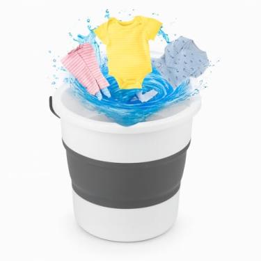Imagem de Balde Máquina de Lavar Portátil com Capacidade para 8L, Mini Máquina de Lavar Roupas Compacta e Dobrável, Ideal para Viagens, Peças Intímas e Peças que Precisem ficar de Molho (Branco)