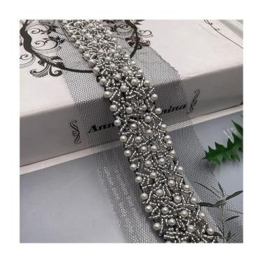 Imagem de 180CM Black White Pearl Beaded Lace Trim Collar Ribbon for Wedding Dress, Clothes, Belts – 9 Colors, 3CM Width, Handcrafted Elegant Sewing Material(Style4)