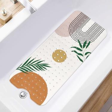Imagem de Tapete de banheira Boho antiderrapante, tapete de banho para bebês adultos lavável na máquina, tapetes longos para banheira e chuveiro com orifícios de drenagem e ventosas 40 x 100 cm, laranja