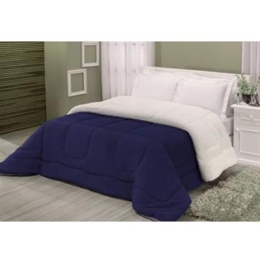 Imagem de Coberdrom Edredom Casal Queen Sherpa Pele de Carneiro Dupla Face Quentinho Macio e Aconchegante(Azul)