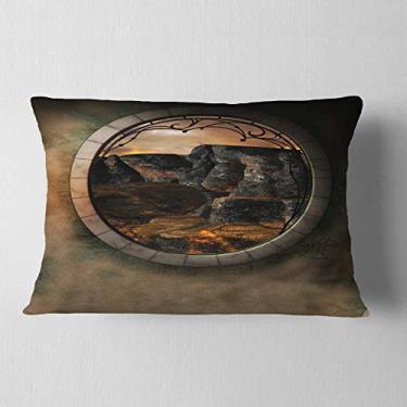 Imagem de Paisagem de fantasia marrom Designart com moldura fotografia lombar sala de estar, sofá, almofada + capa de almofada impressa em ambos os lados 30,48 cm x 50,8 cm